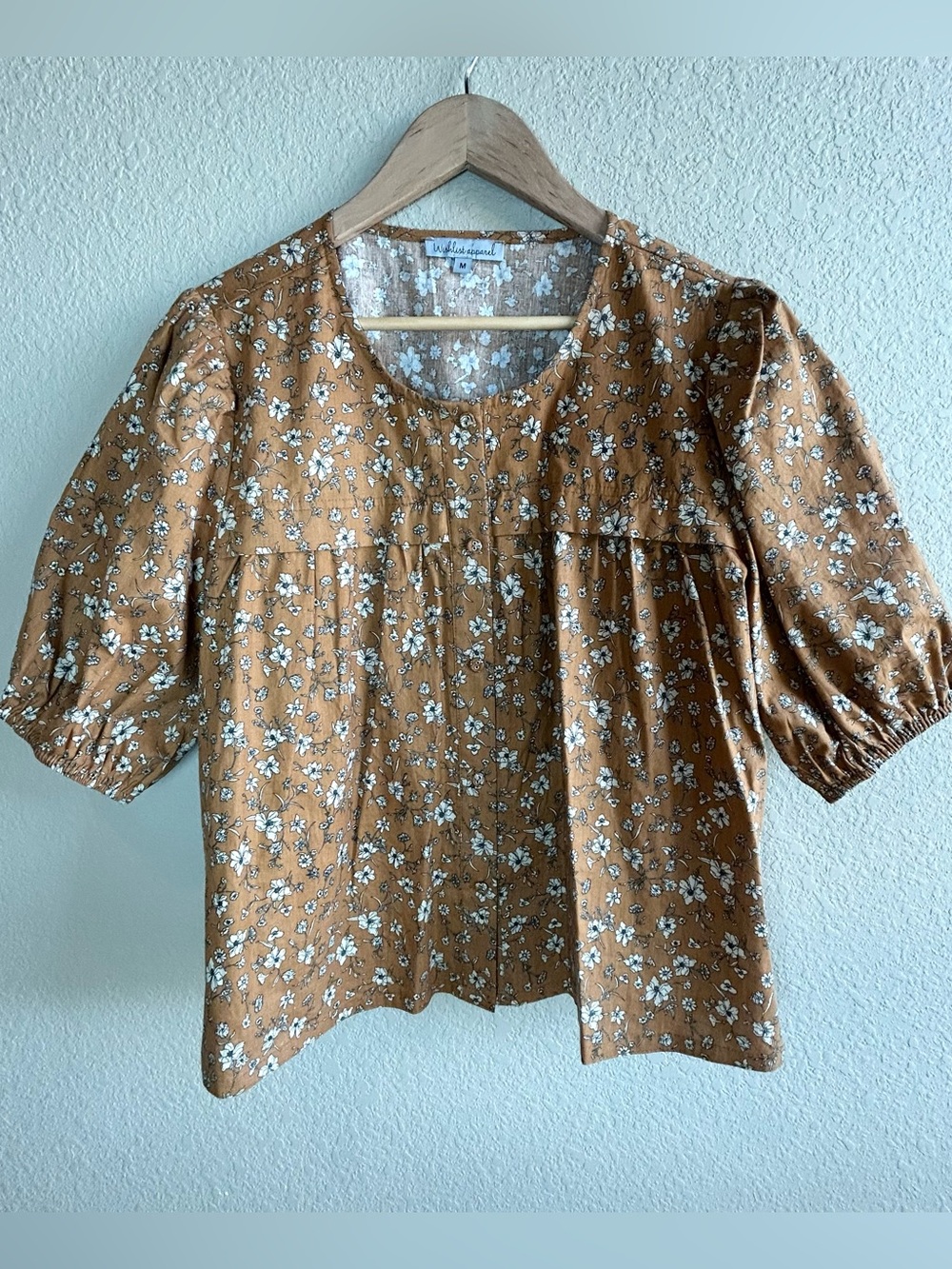 Boutique Wishlist Apparel Women’s Mustard/Tan Size Medium Blouse Cottage Boho